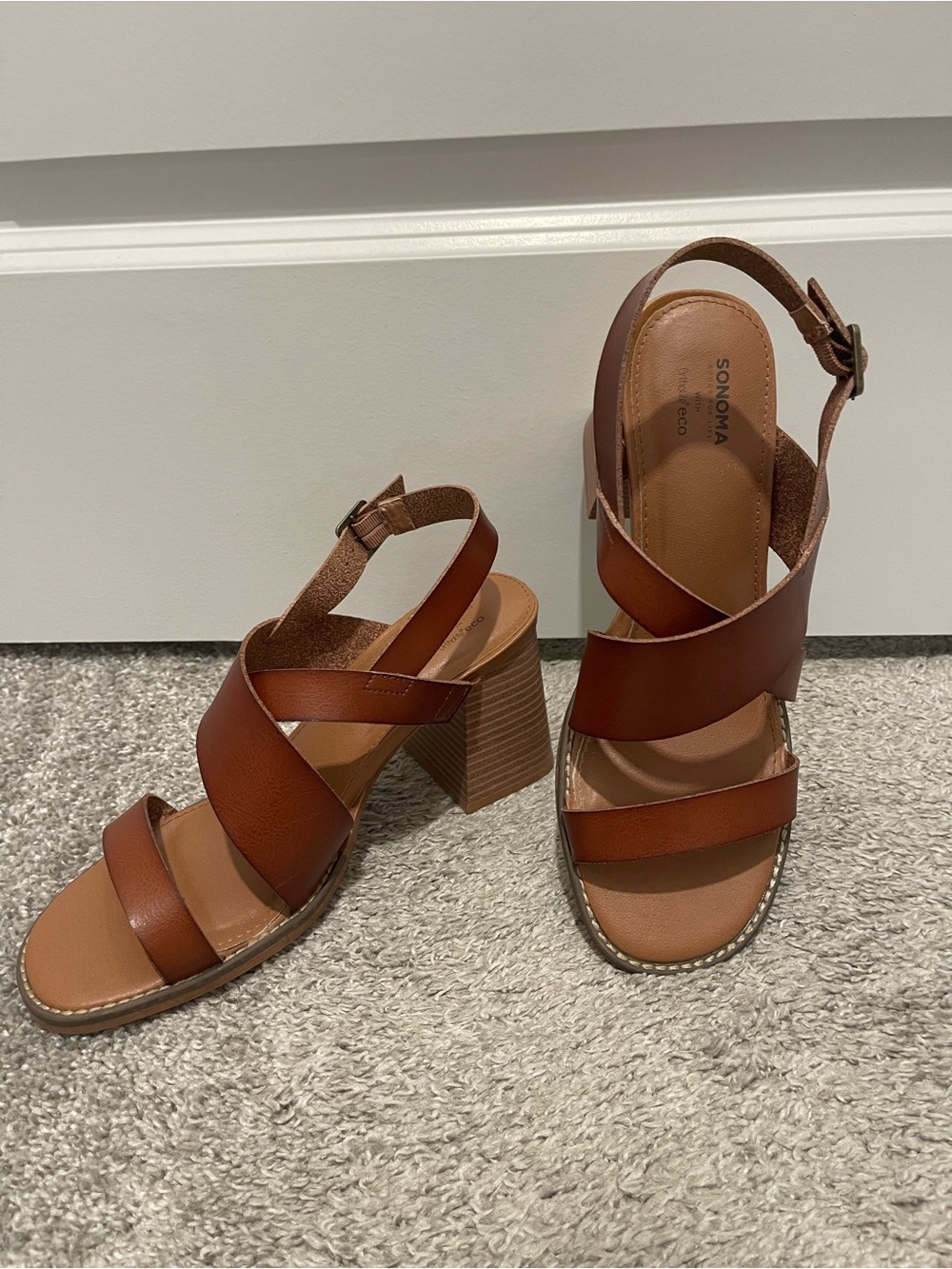 Sonoma Cognac Strappy Block Heel Sandals